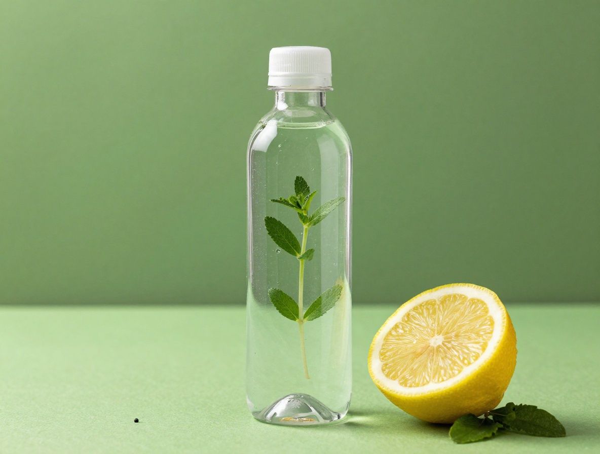 Jarra de agua cristalina con rodajas de limón y hierbas frescas sobre fondo verde natural, simbolizando la importancia de la hidratación diaria.